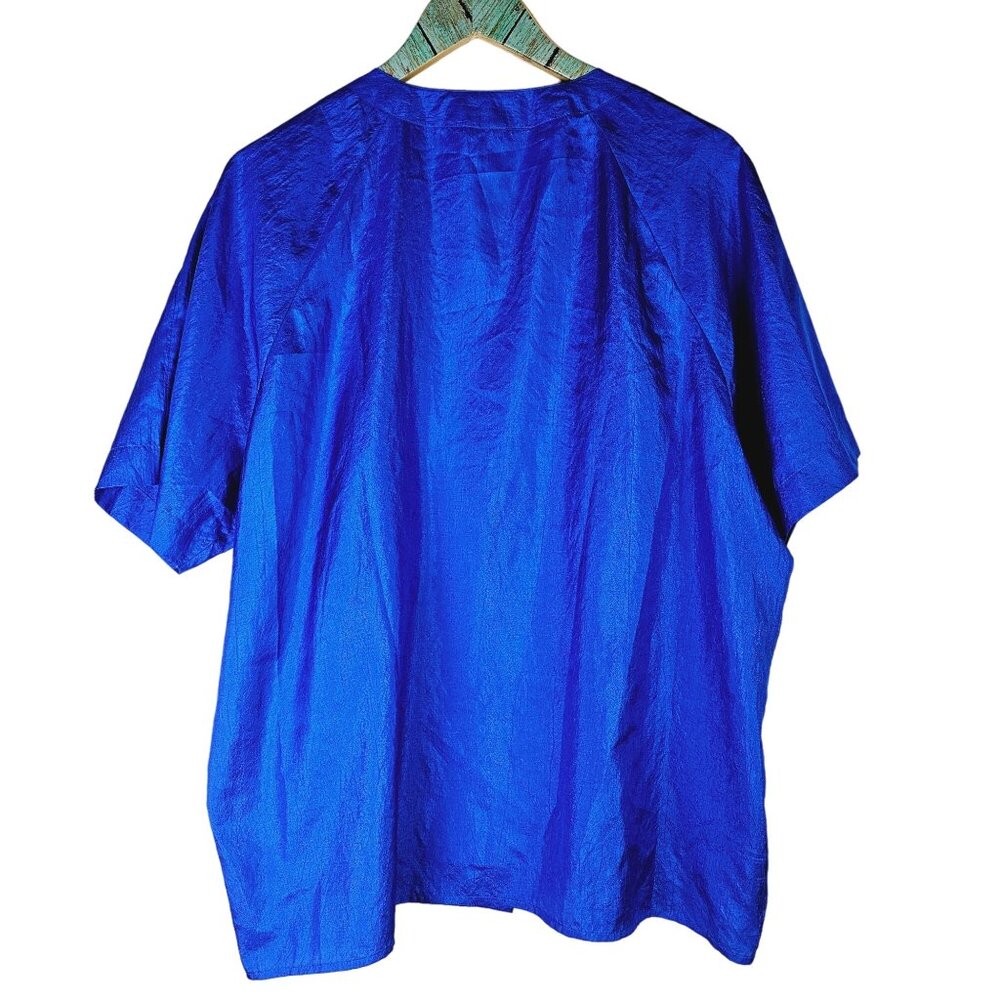 Vtg Laura & Jayne Two Collection Bright Blue Silky Big Button Pocket Blouse, 18W - Picture 6 of 6